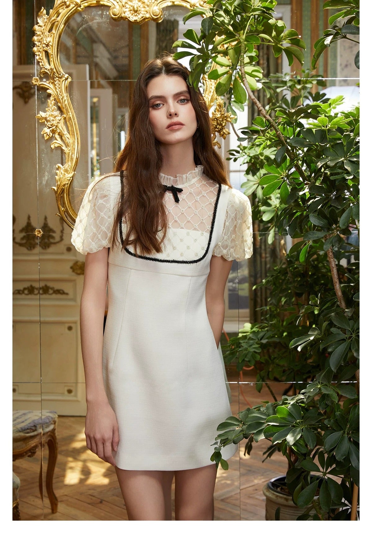 【dress】シアーチュールドッキングミニワンピース   N3746