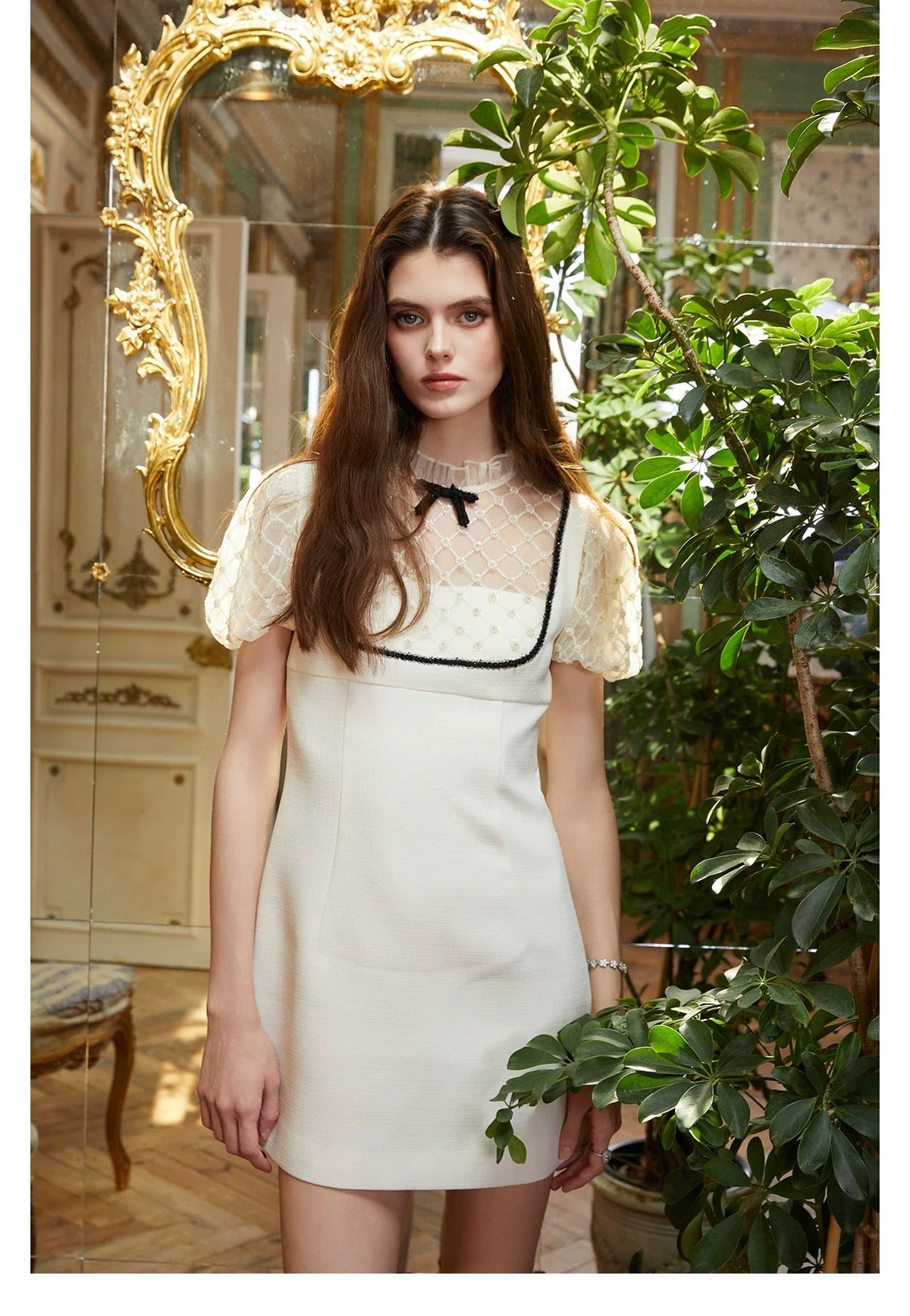 【dress】シアーチュールドッキングミニワンピース   N3746