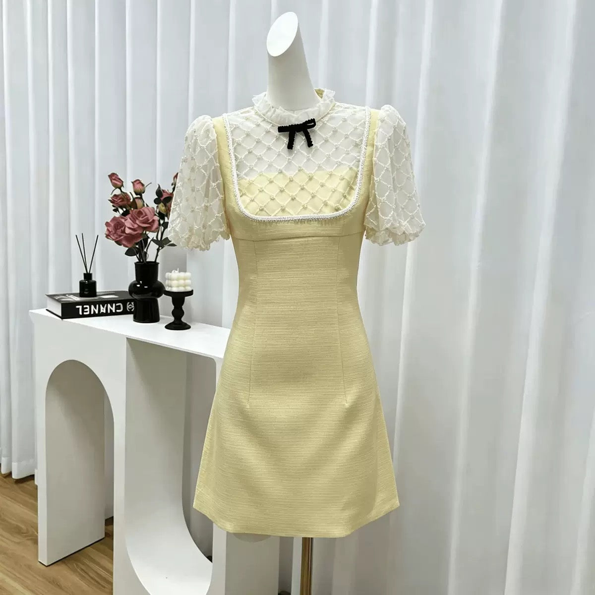 【dress】シアーチュールドッキングミニワンピース   N3746