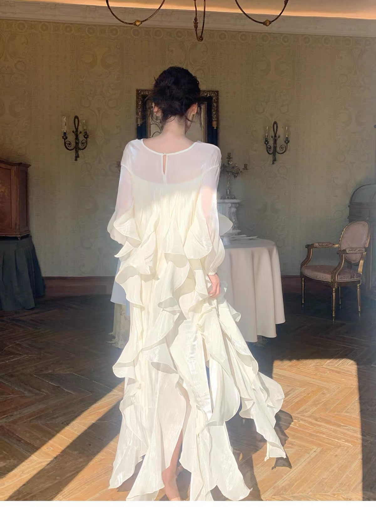 【dress】ビジューシアーフリルロングワンピース   N3747