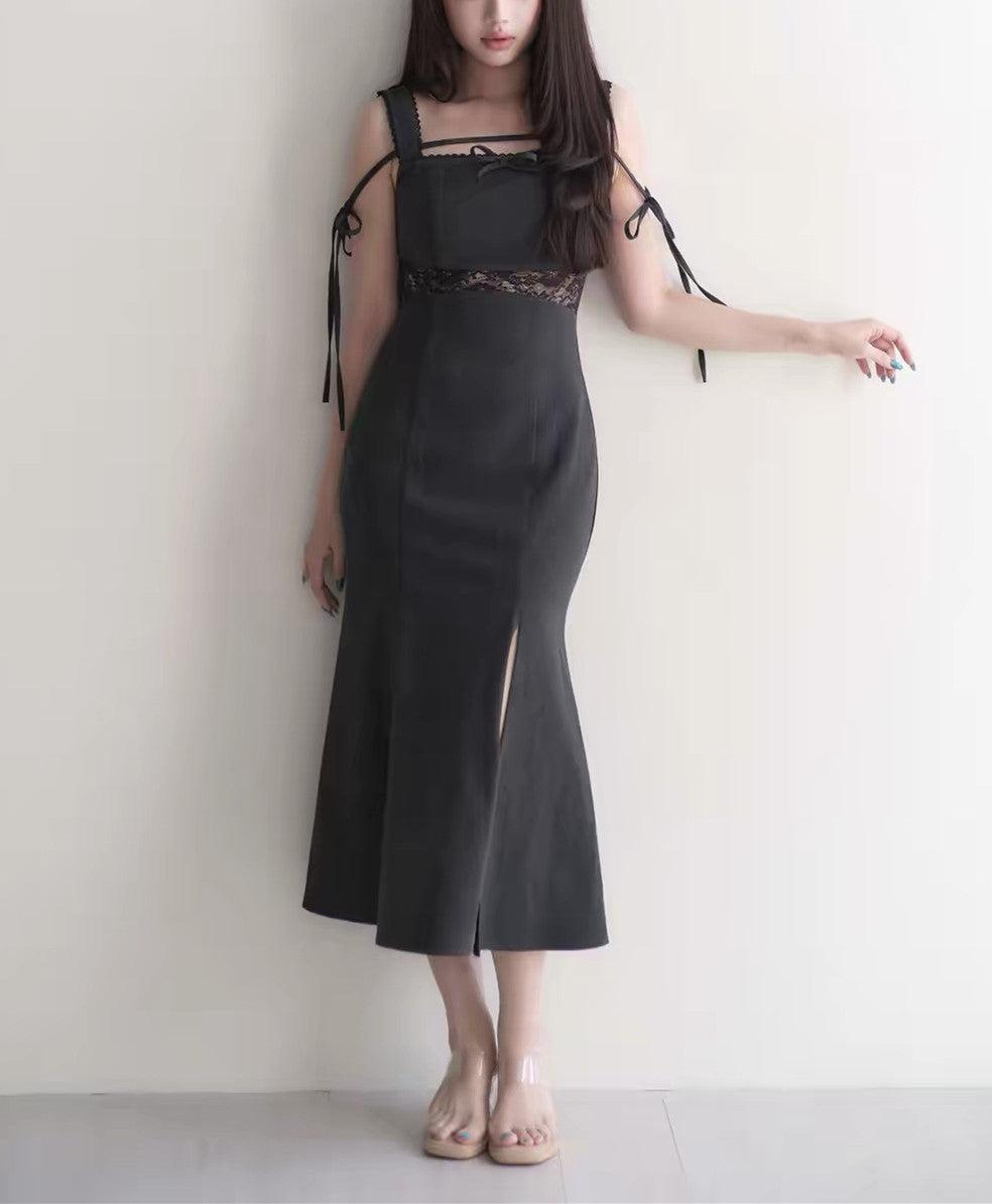 【dress】レースドッキングマーメイドロングワンピース   N3750