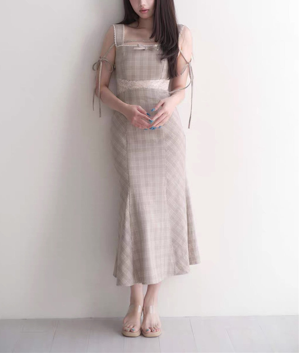 【dress】レースドッキングマーメイドロングワンピース   N3750