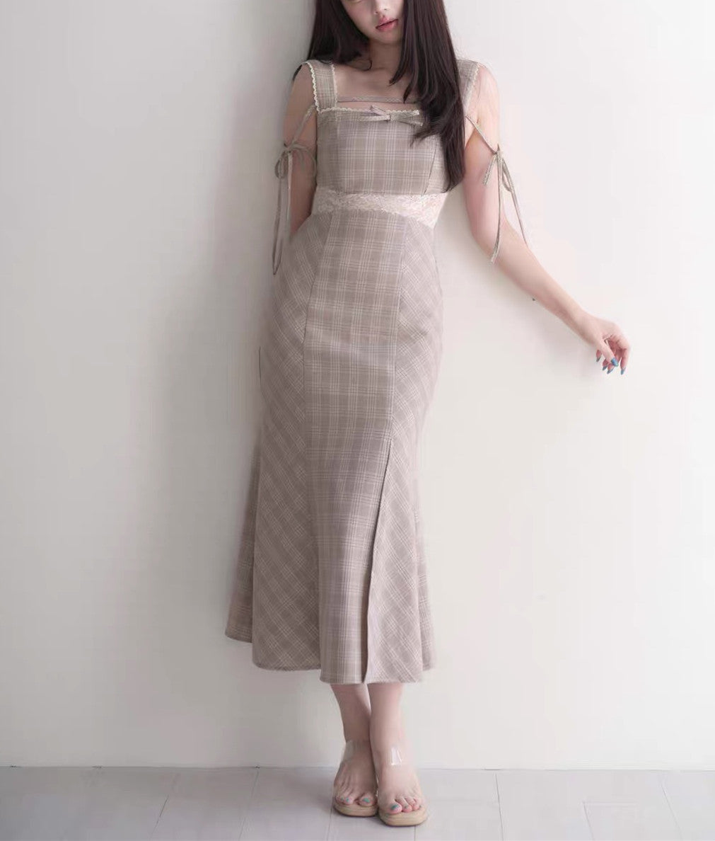 【dress】レースドッキングマーメイドロングワンピース   N3750