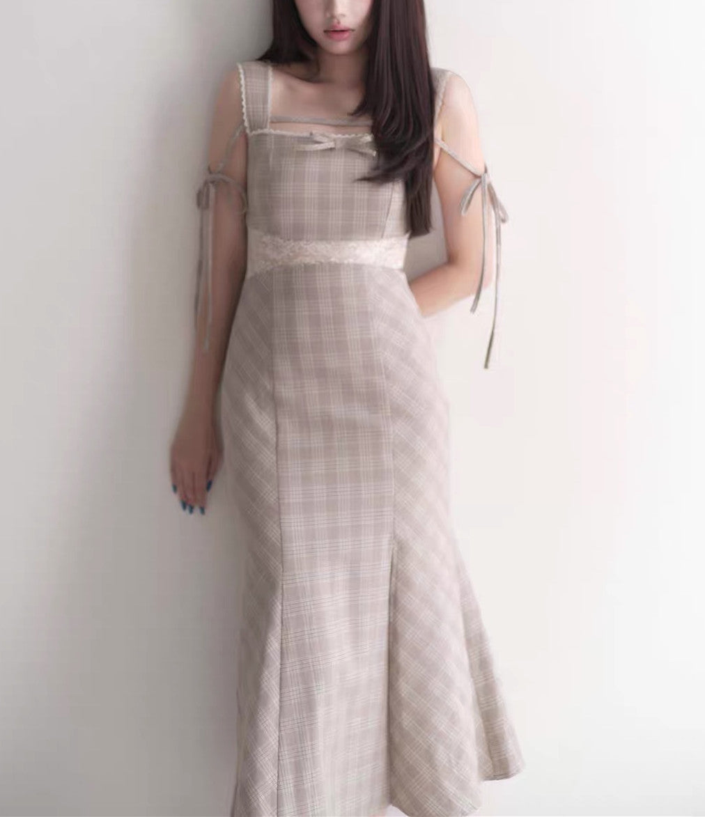 【dress】レースドッキングマーメイドロングワンピース   N3750
