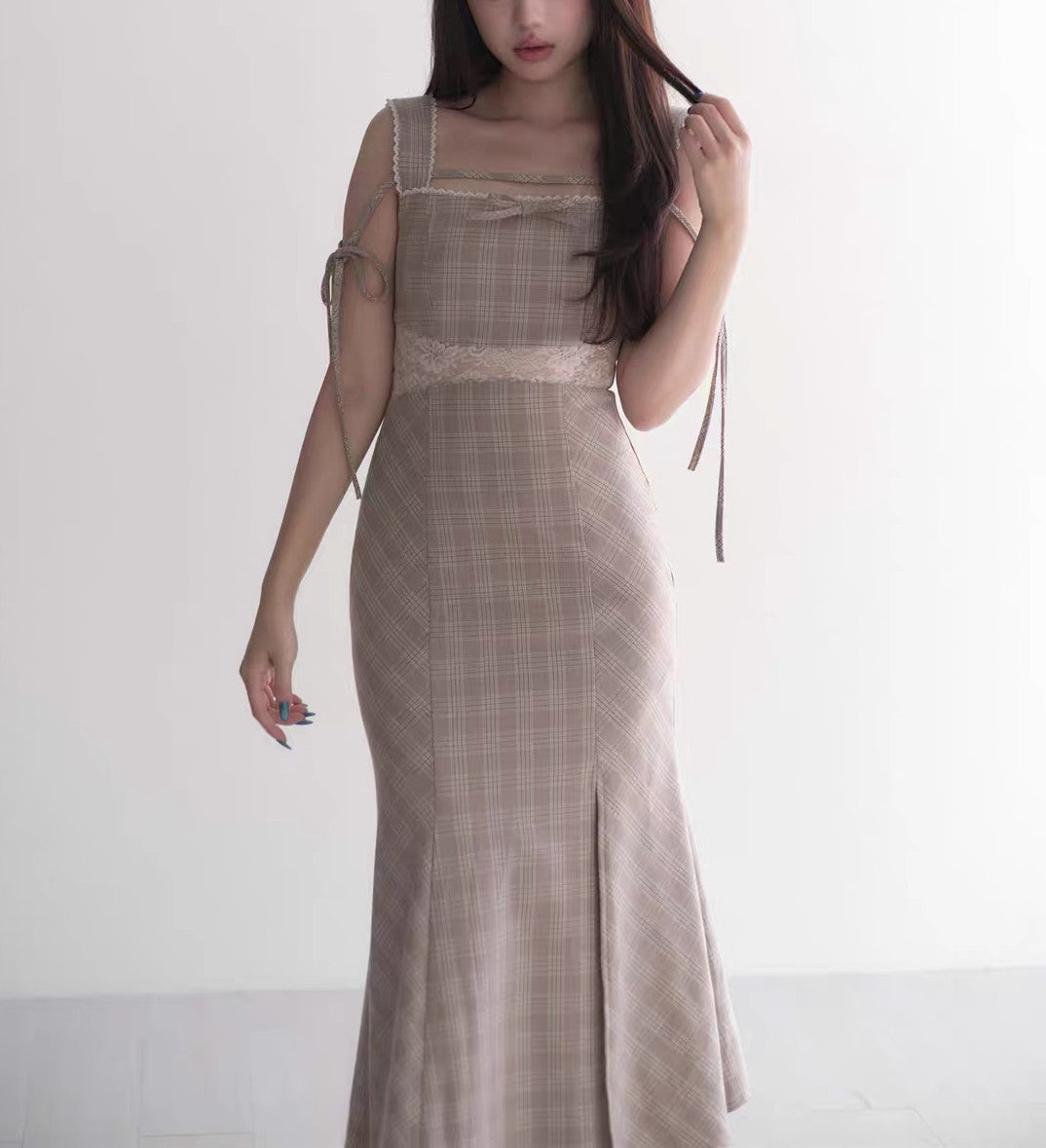 【dress】レースドッキングマーメイドロングワンピース   N3750