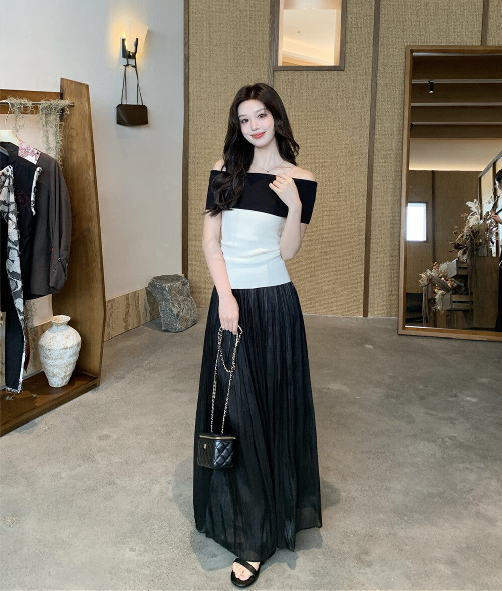 【set】オフショルニットトップス×ロングスカートセット  N3751