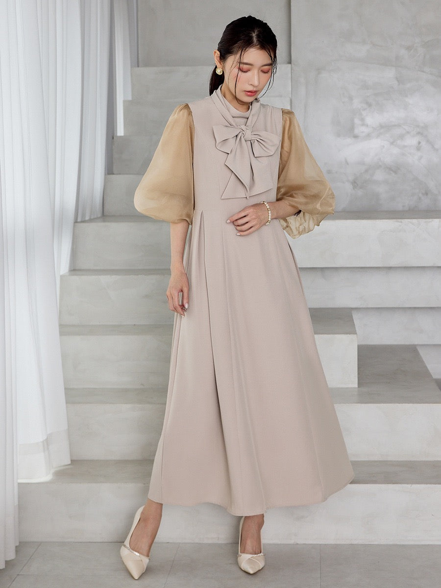 【dress】2WAYパフスリーブリボンロングワンピース   N3754