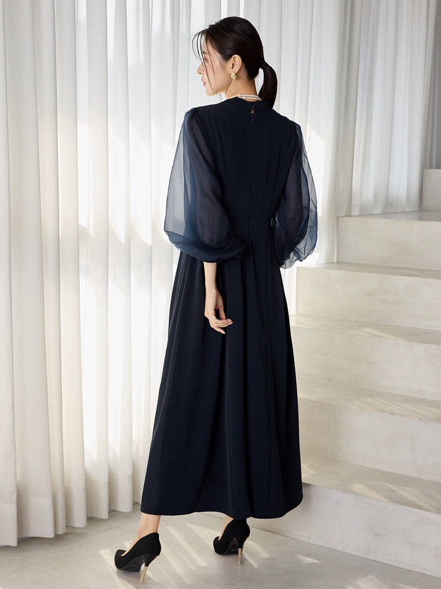 【dress】2WAYパフスリーブリボンロングワンピース   N3754