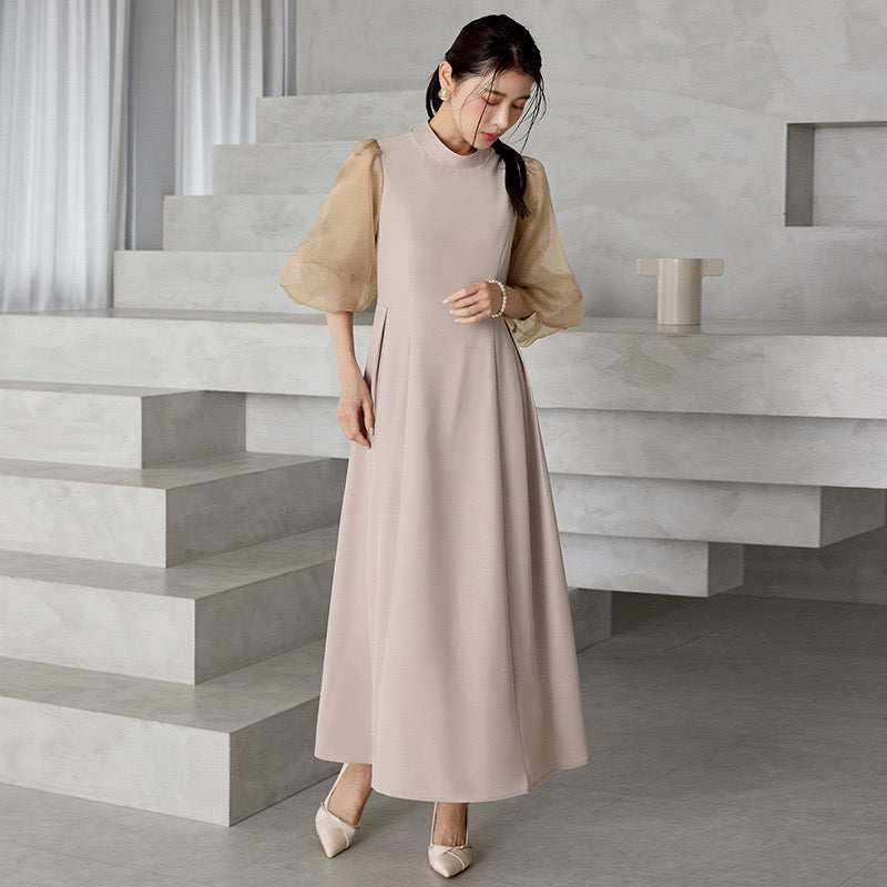 【dress】2WAYパフスリーブリボンロングワンピース   N3754