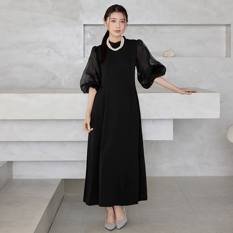 【dress】2WAYパフスリーブリボンロングワンピース   N3754