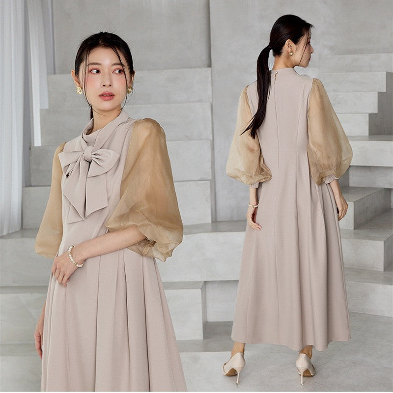 【dress】2WAYパフスリーブリボンロングワンピース   N3754