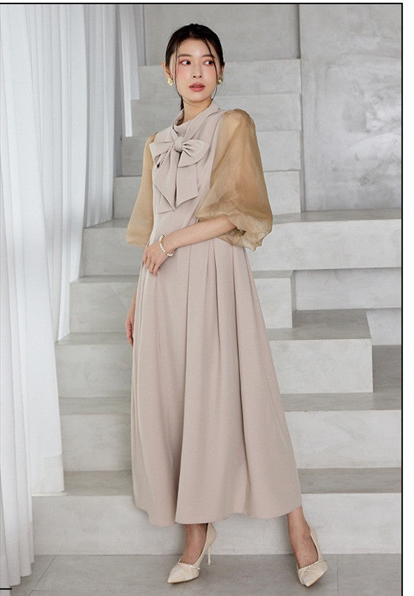 【dress】2WAYパフスリーブリボンロングワンピース   N3754
