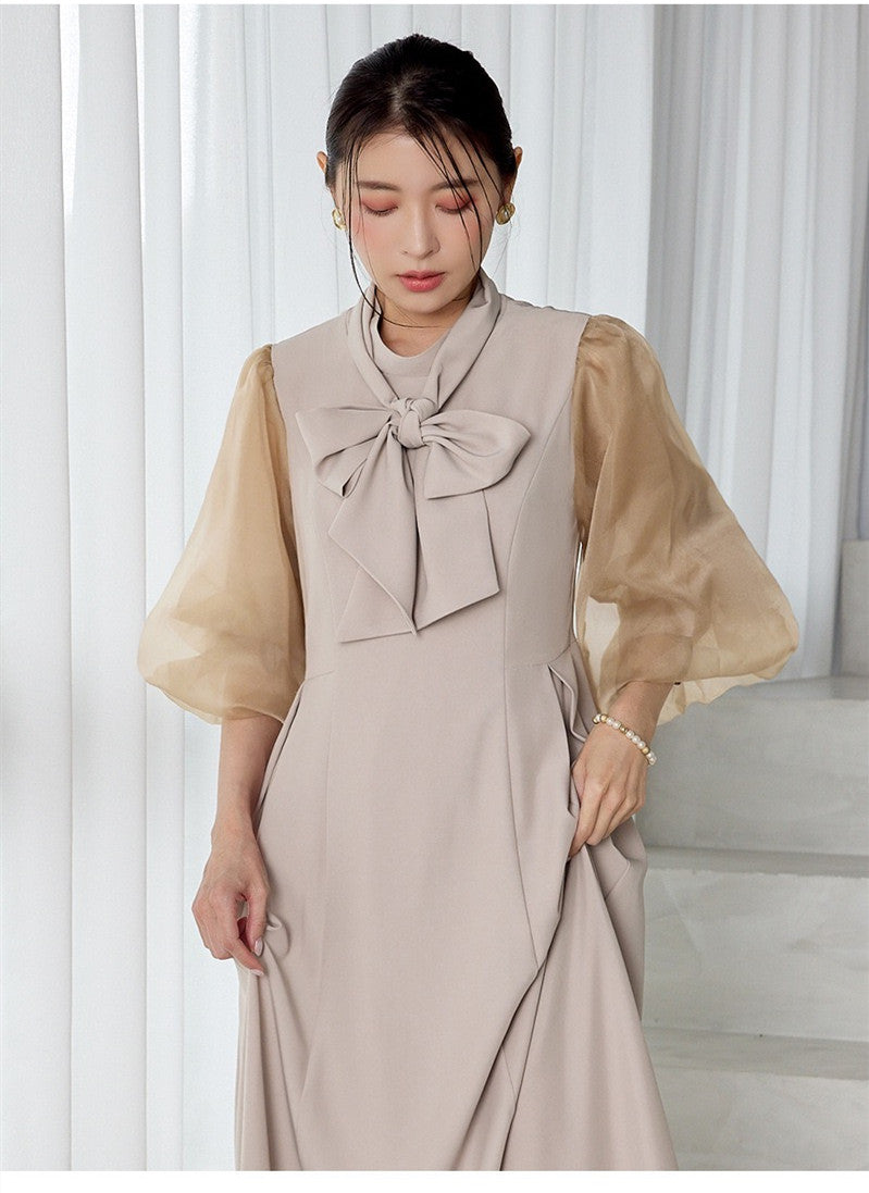 【dress】2WAYパフスリーブリボンロングワンピース   N3754