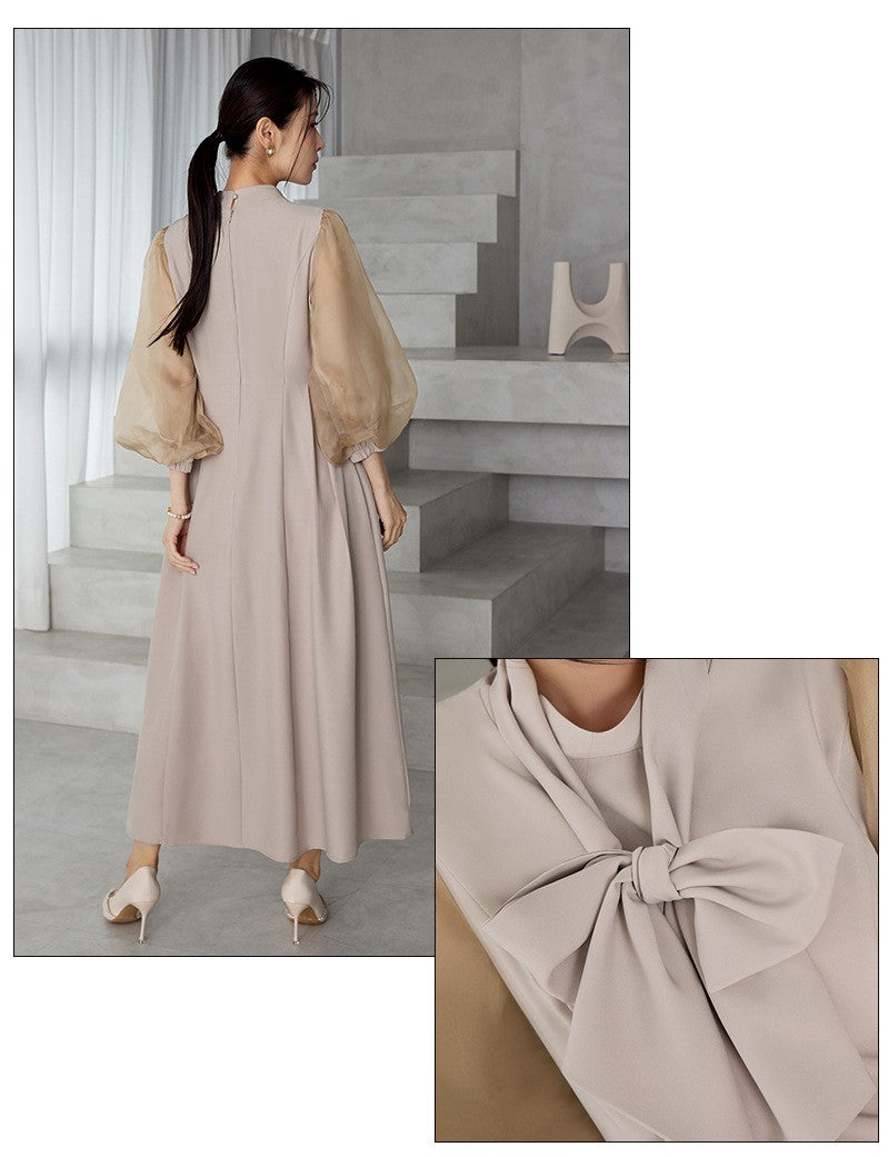 【dress】2WAYパフスリーブリボンロングワンピース   N3754