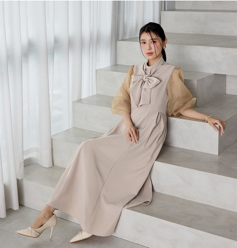 【dress】2WAYパフスリーブリボンロングワンピース   N3754