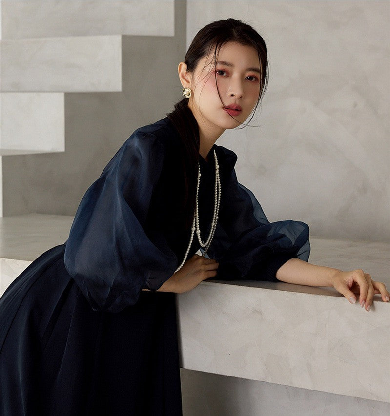 【dress】2WAYパフスリーブリボンロングワンピース   N3754