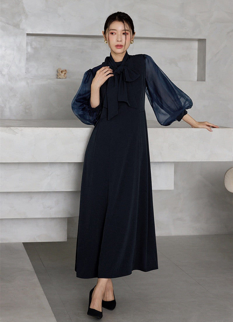 【dress】2WAYパフスリーブリボンロングワンピース   N3754