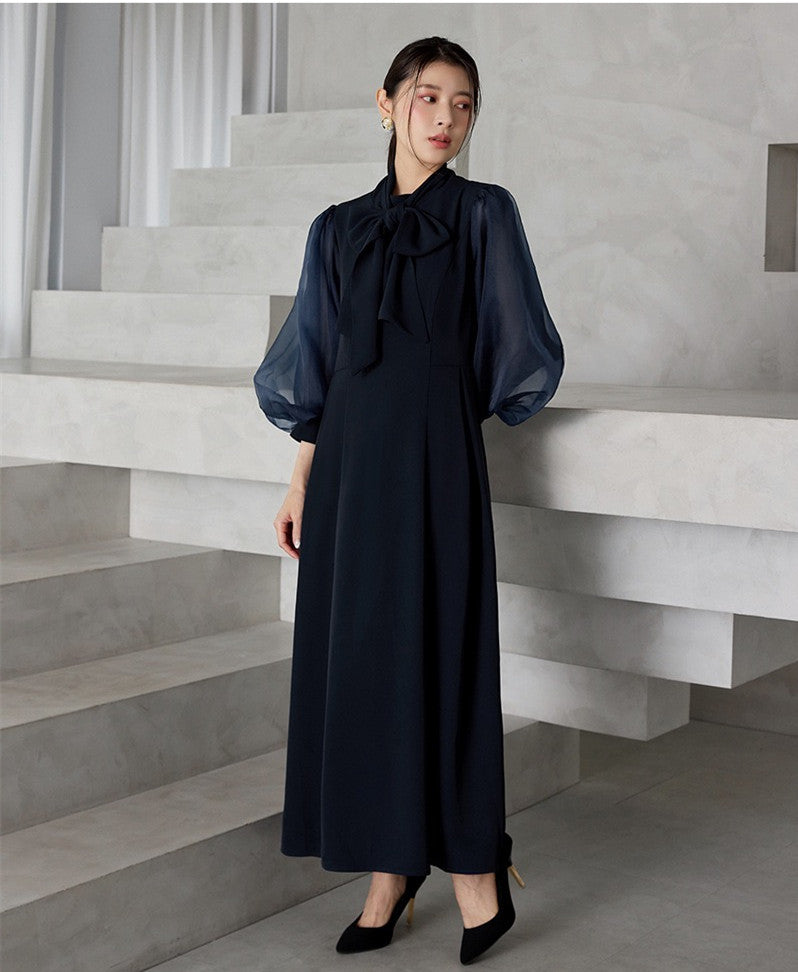 【dress】2WAYパフスリーブリボンロングワンピース   N3754