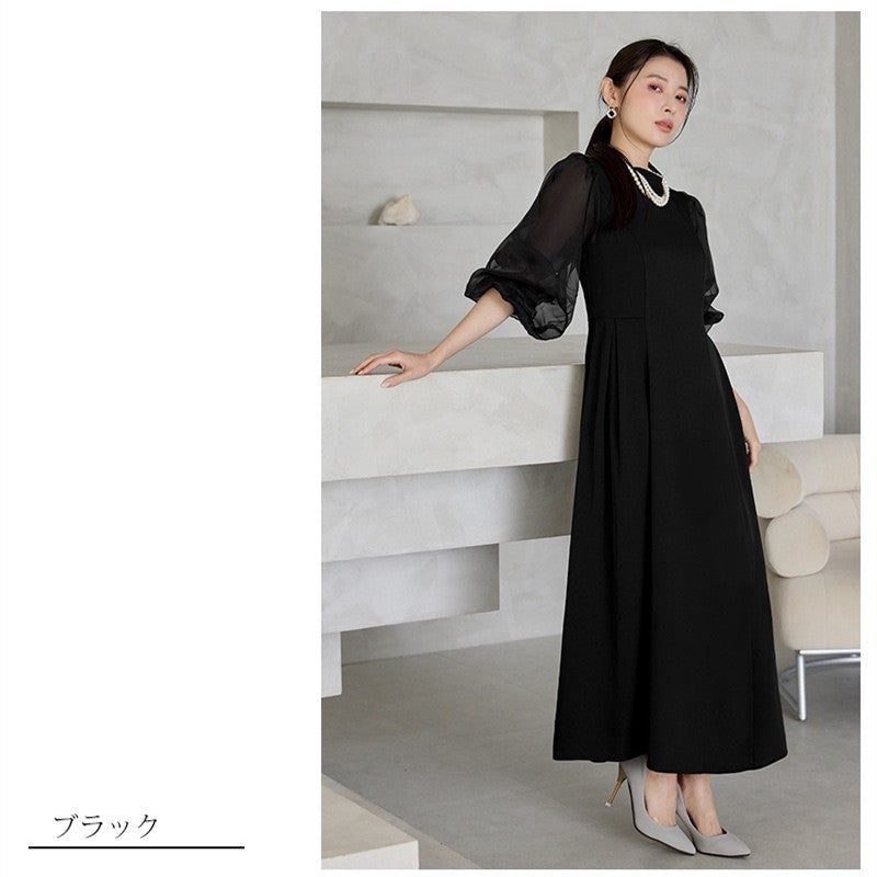 【dress】2WAYパフスリーブリボンロングワンピース   N3754