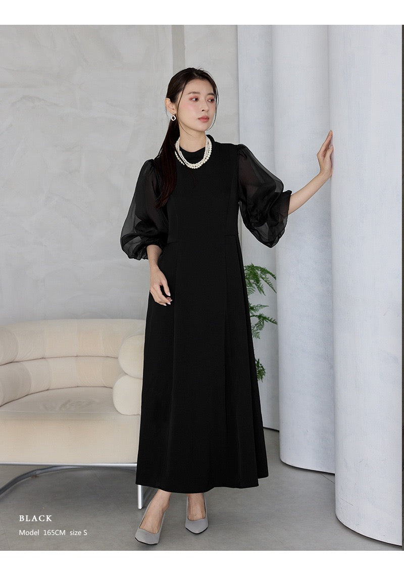 【dress】2WAYパフスリーブリボンロングワンピース   N3754