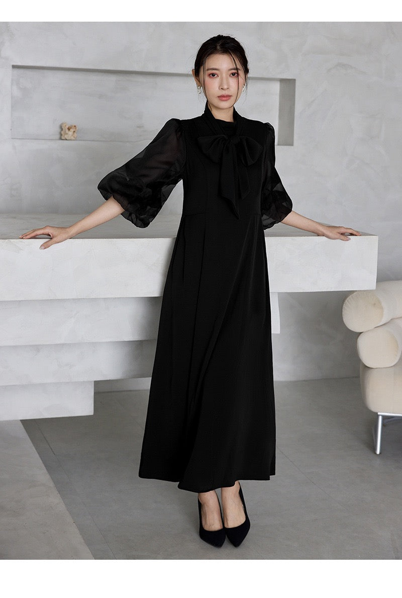 【dress】2WAYパフスリーブリボンロングワンピース   N3754