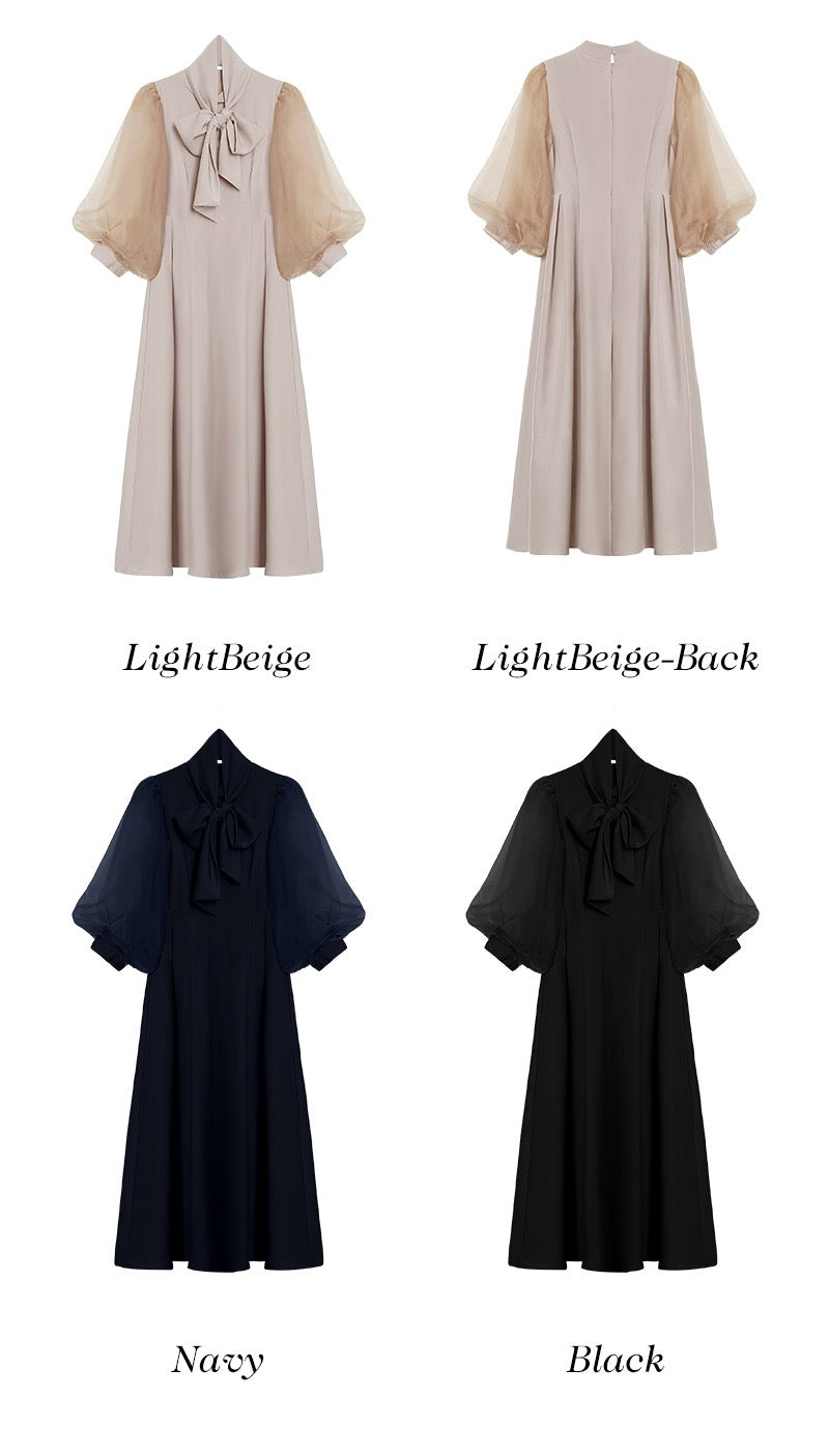 【dress】2WAYパフスリーブリボンロングワンピース   N3754