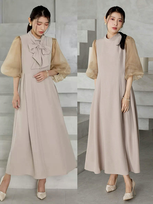 【dress】2WAYパフスリーブリボンロングワンピース   N3754