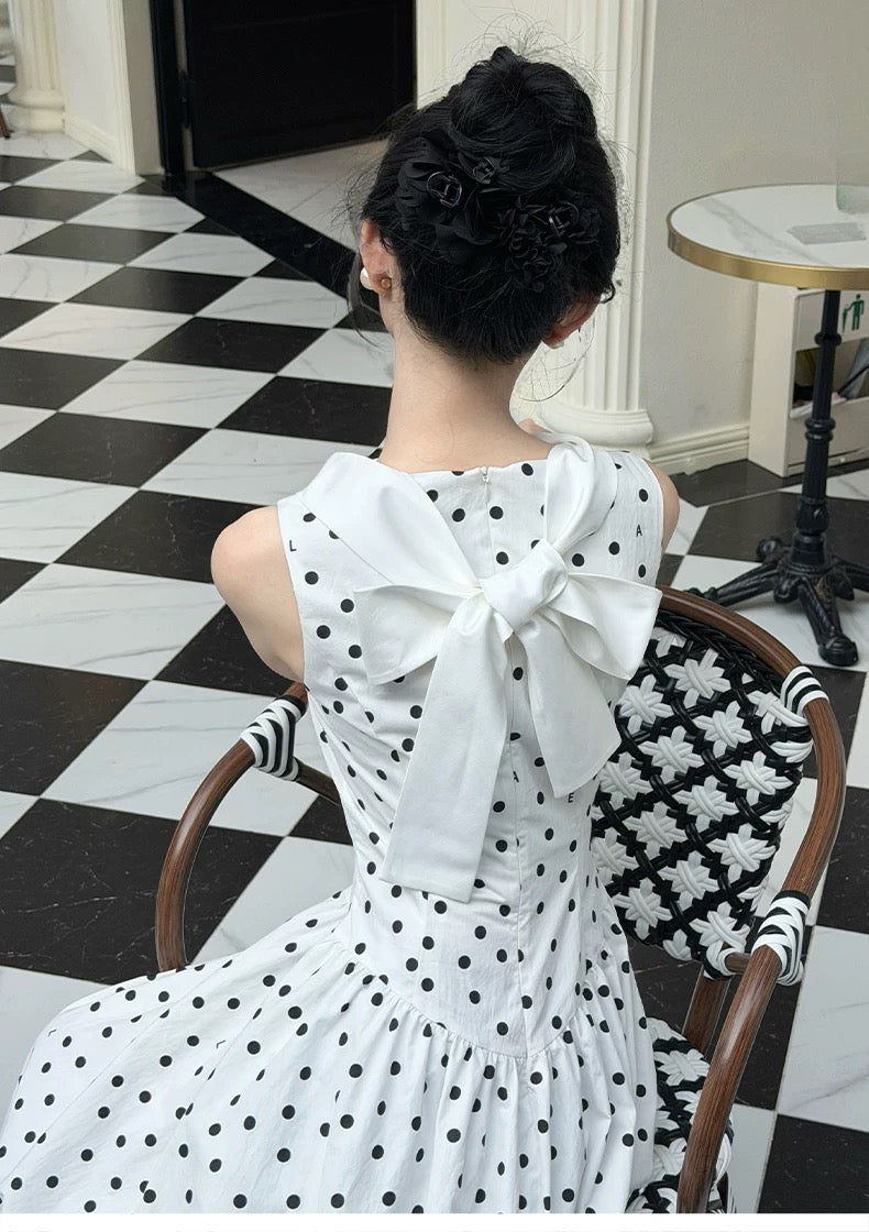 【dress】リボンベルトドットロングワンピース   N3756