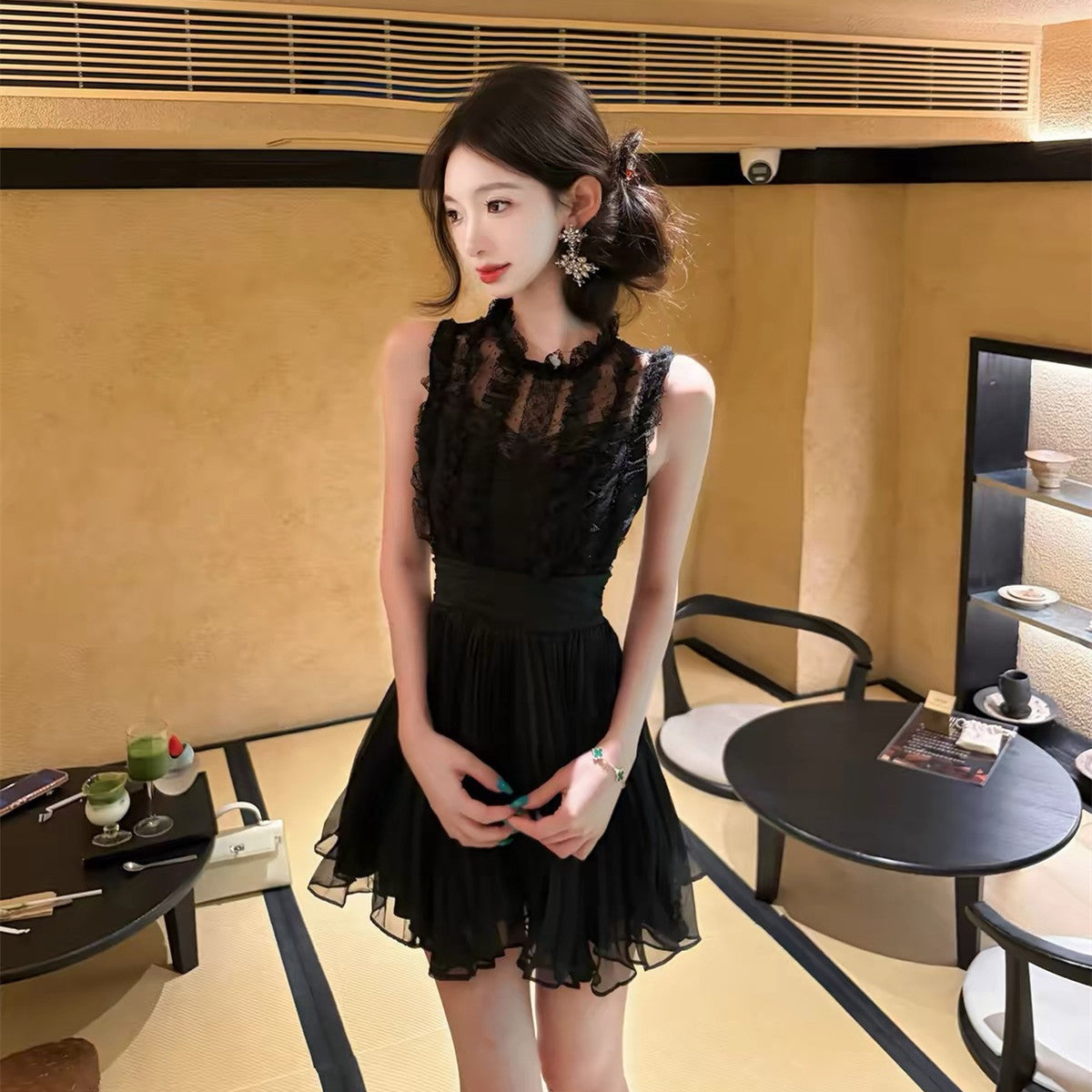 【dress】ギャザーフリルレースミニワンピース   N3757