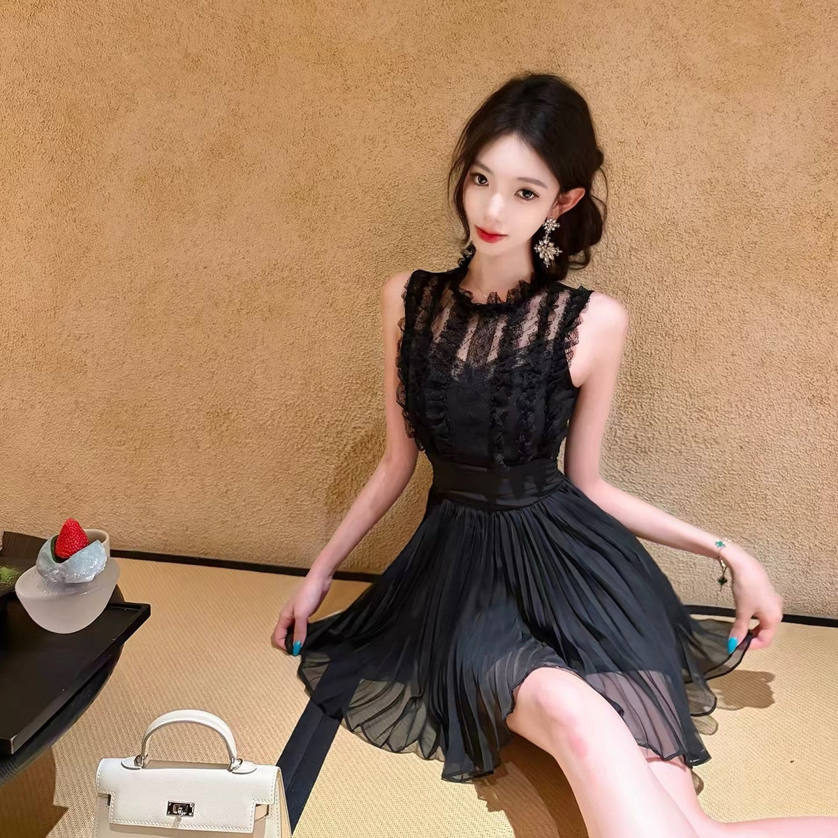 【dress】ギャザーフリルレースミニワンピース   N3757