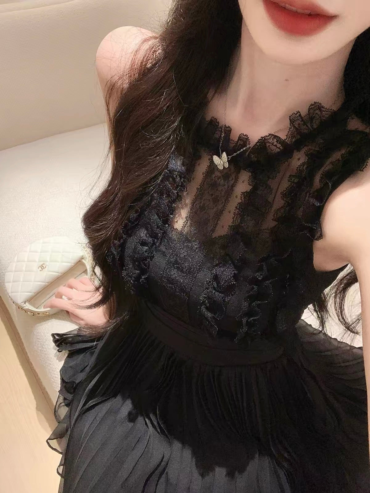 【dress】ギャザーフリルレースミニワンピース   N3757