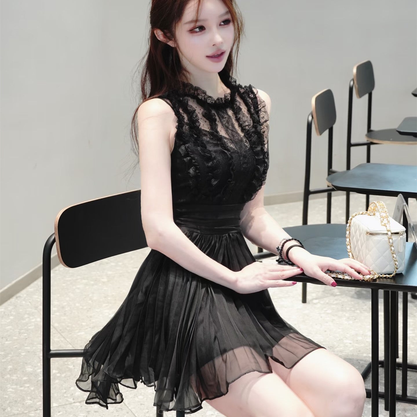 【dress】ギャザーフリルレースミニワンピース   N3757