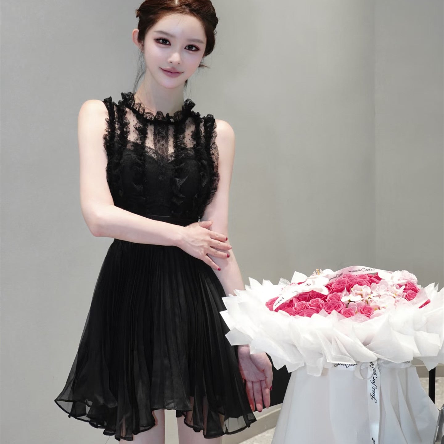 【dress】ギャザーフリルレースミニワンピース   N3757