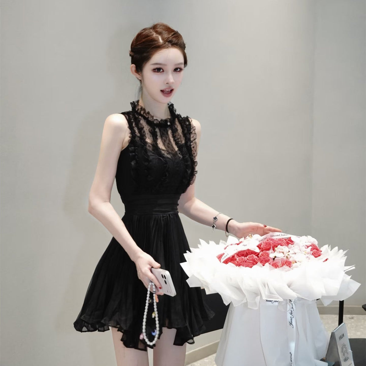 【dress】ギャザーフリルレースミニワンピース   N3757