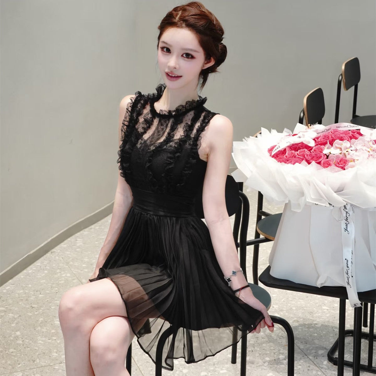 【dress】ギャザーフリルレースミニワンピース   N3757