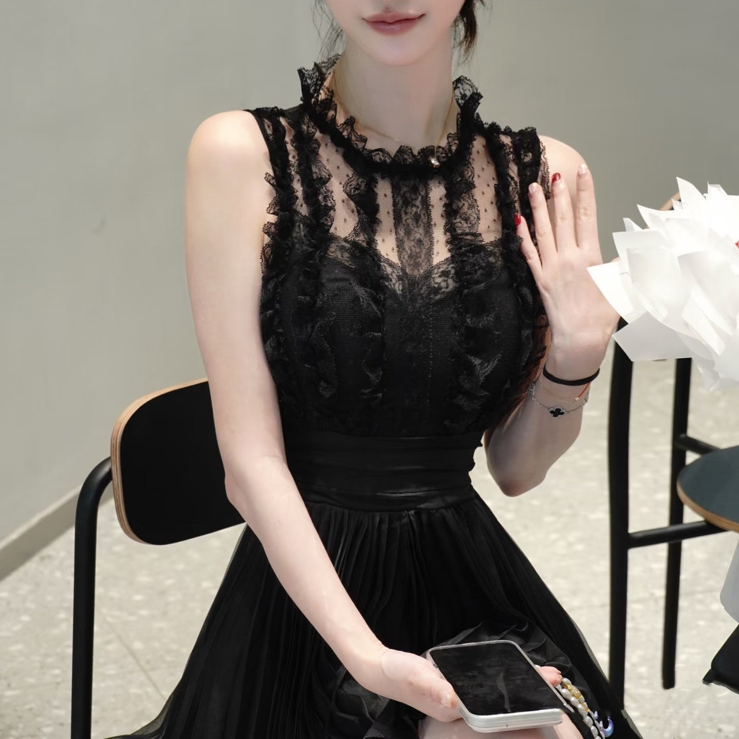 【dress】ギャザーフリルレースミニワンピース   N3757