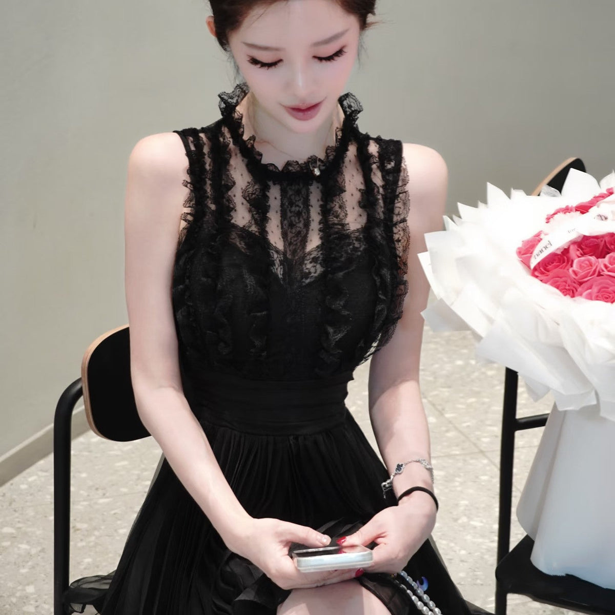 【dress】ギャザーフリルレースミニワンピース   N3757