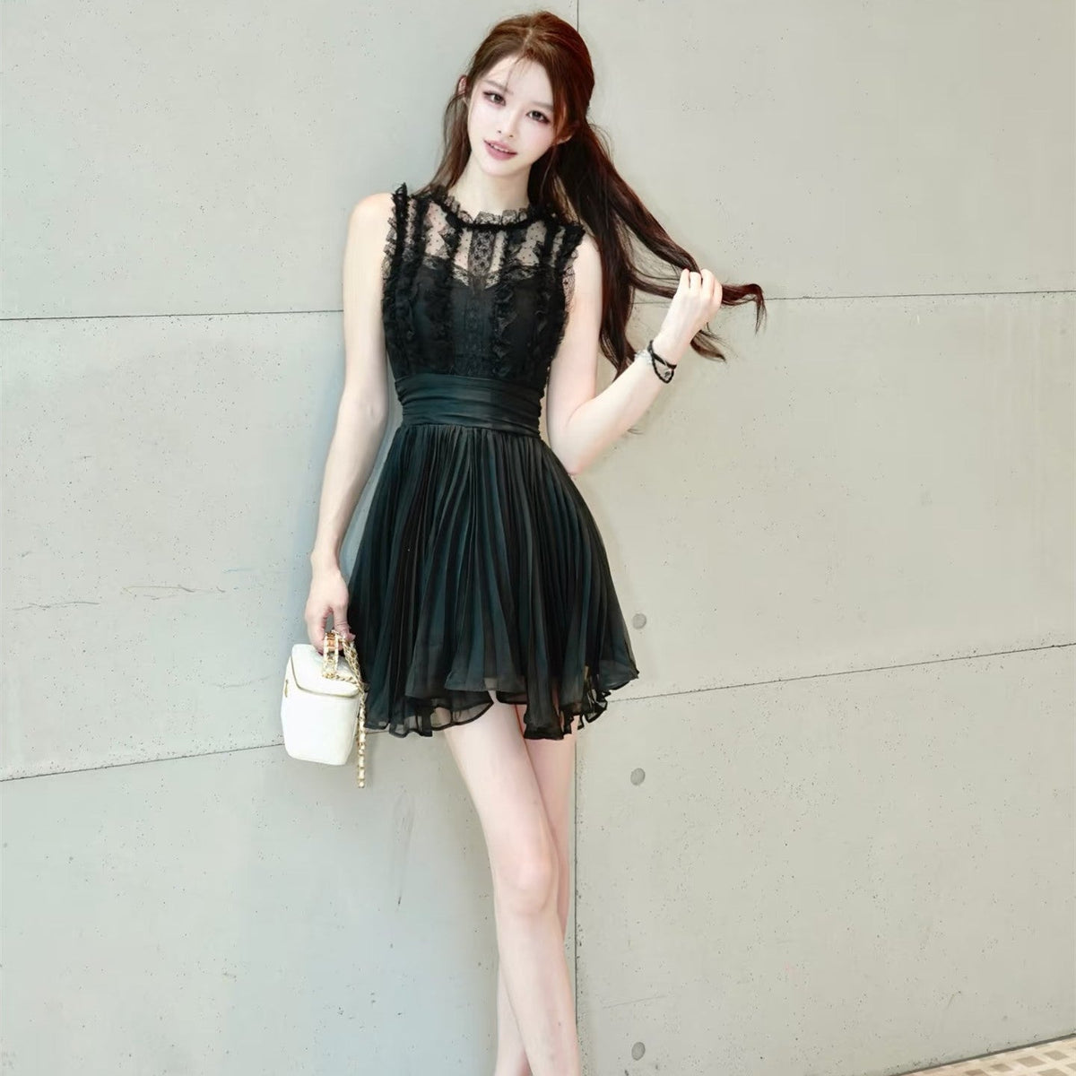 【dress】ギャザーフリルレースミニワンピース   N3757