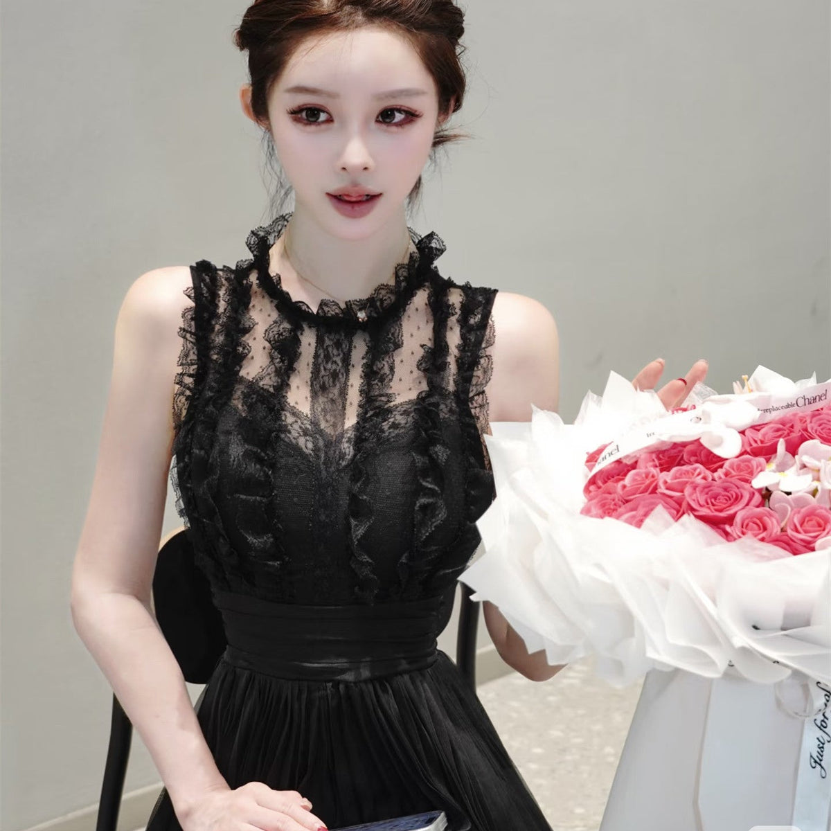 【dress】ギャザーフリルレースミニワンピース   N3757