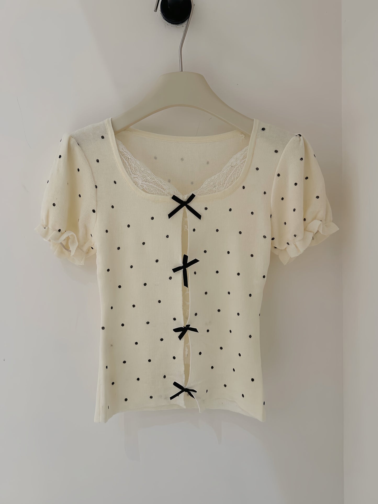 【tops】レースドッキングドットリボントップス  K0627