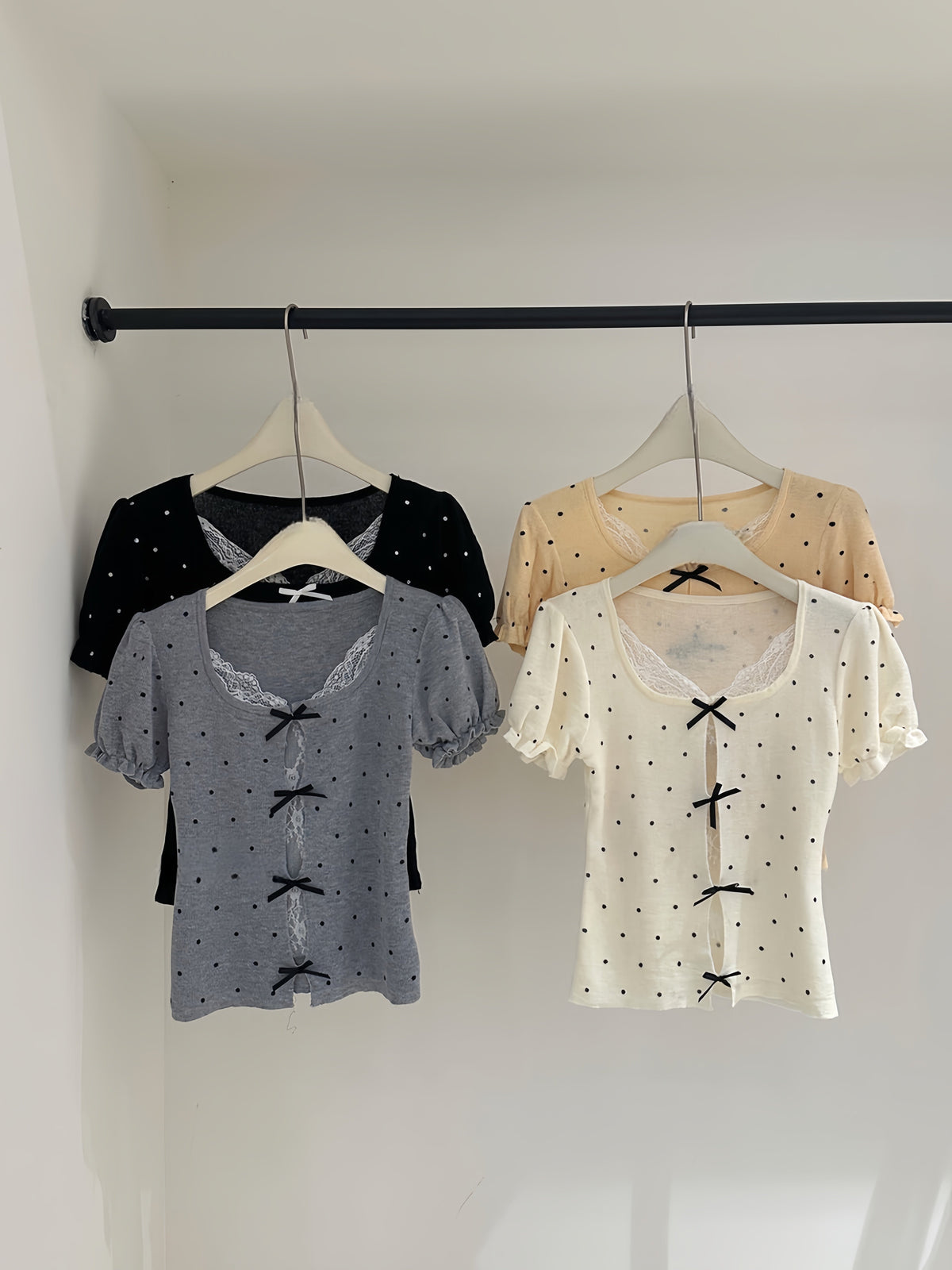 【tops】レースドッキングドットリボントップス  K0627