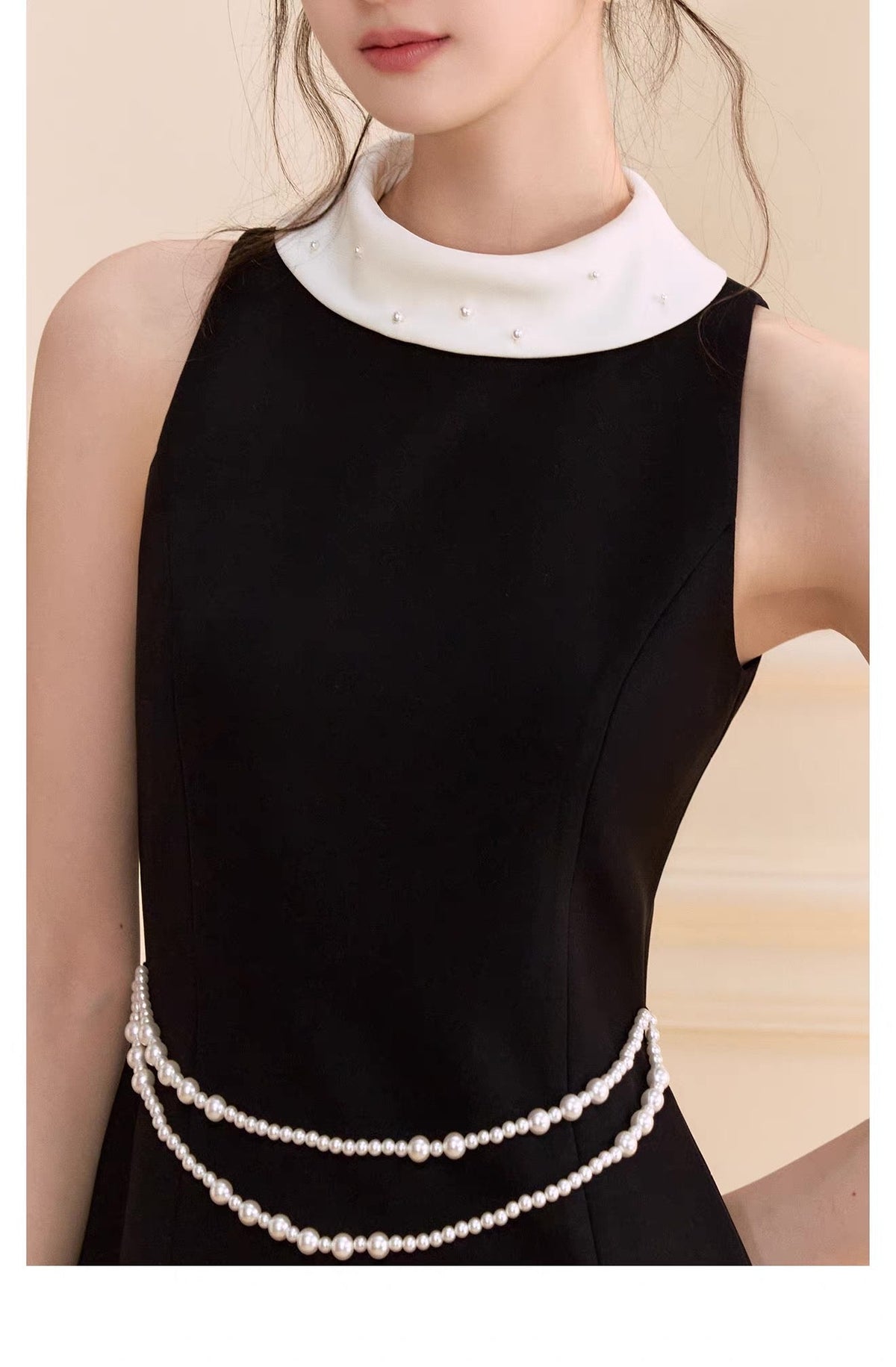 【dress】パール付きロールカラーミニワンピース   N3759