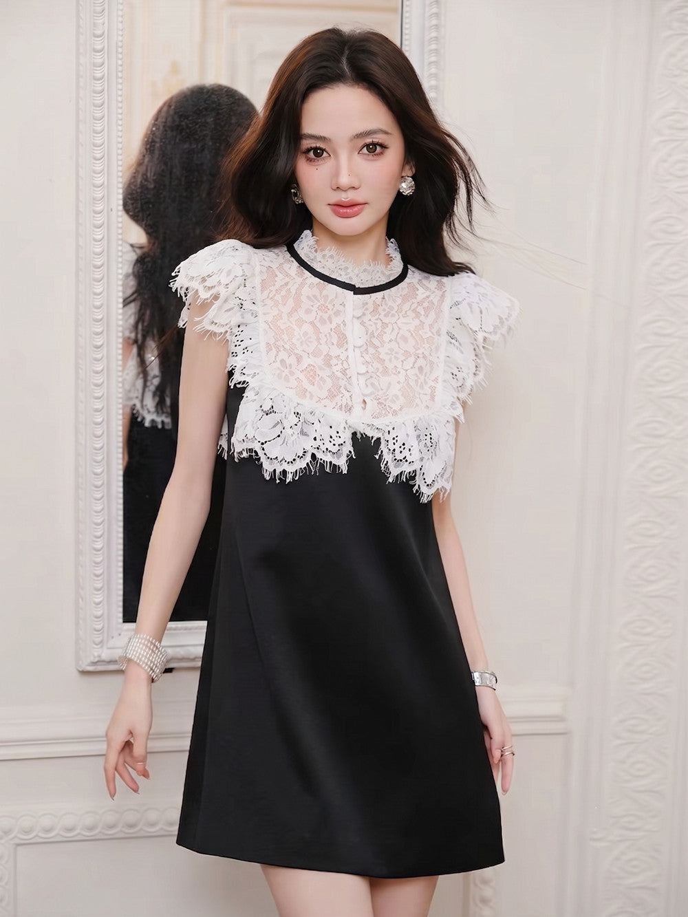 【dress】レースドッキングミニワンピース   N3760