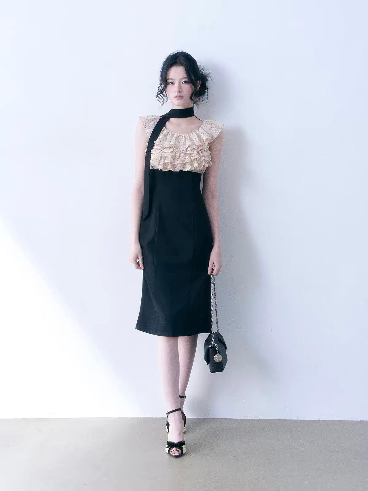 【dress】ドットフリルドッキングミニワンピース＆ミディワンピース   N3761