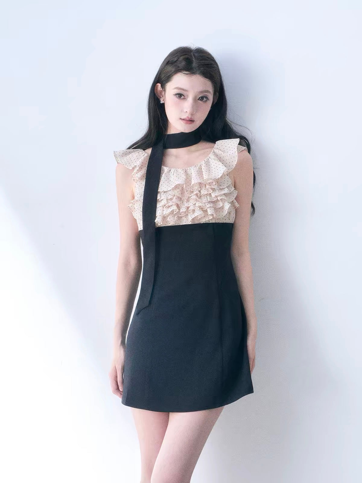 【dress】ドットフリルドッキングミニワンピース＆ミディワンピース   N3761