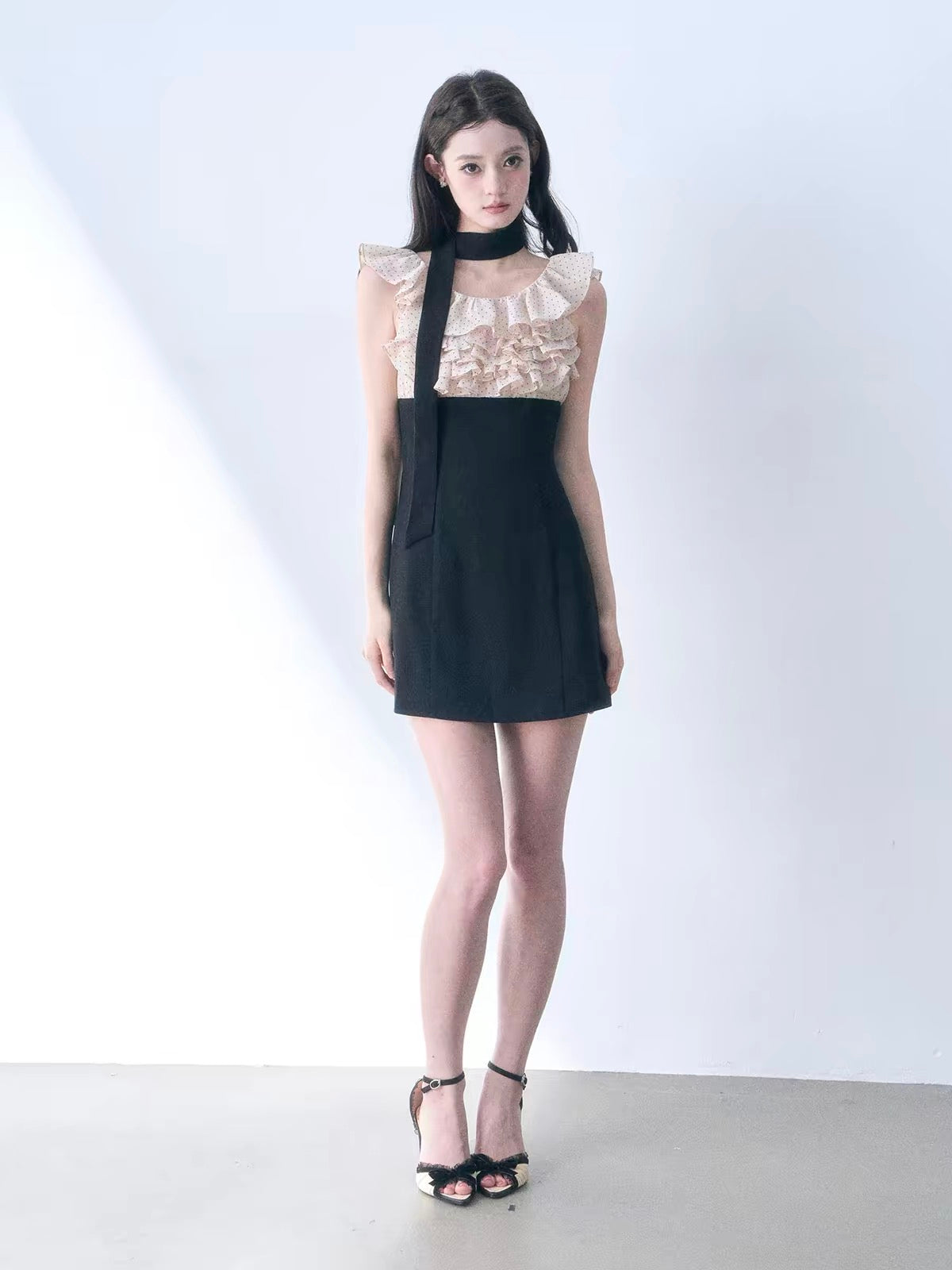 【dress】ドットフリルドッキングミニワンピース＆ミディワンピース   N3761