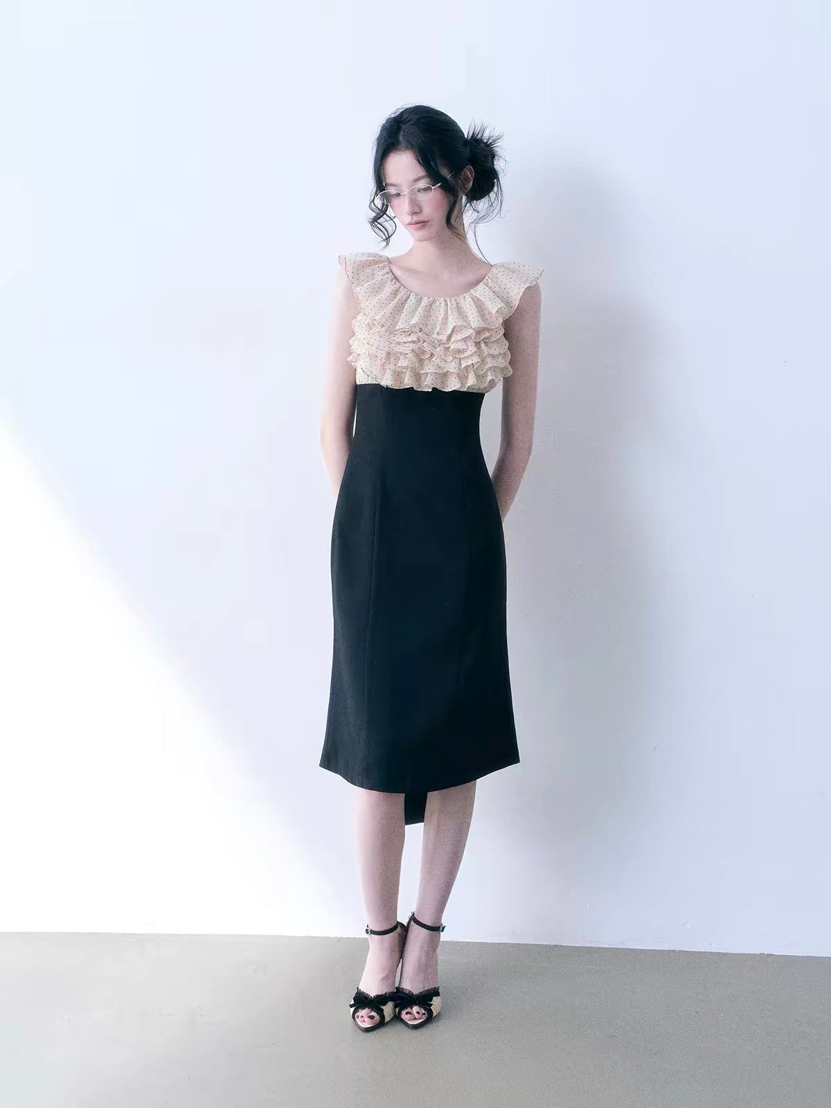【dress】ドットフリルドッキングミニワンピース＆ミディワンピース   N3761