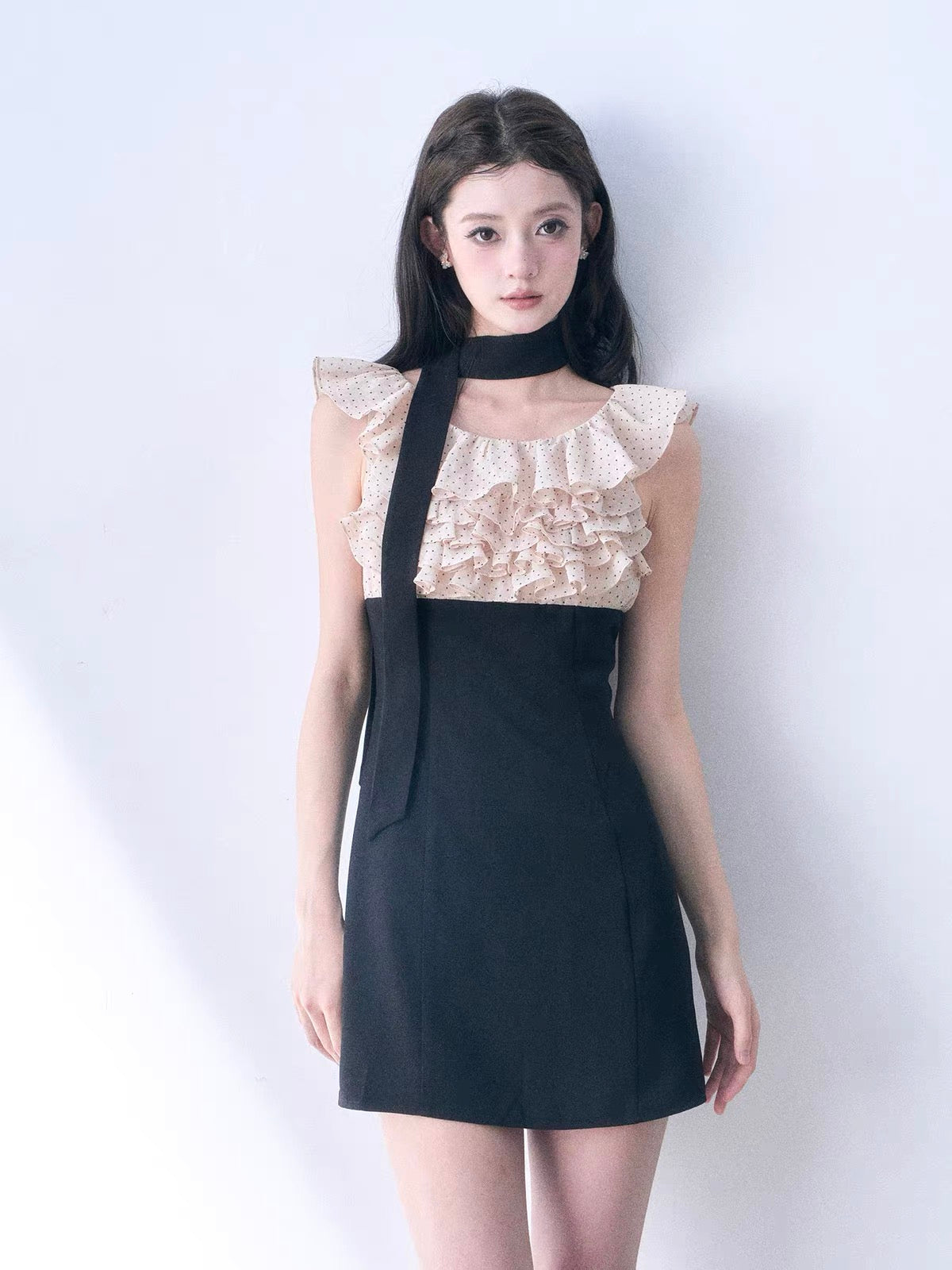 【dress】ドットフリルドッキングミニワンピース＆ミディワンピース   N3761