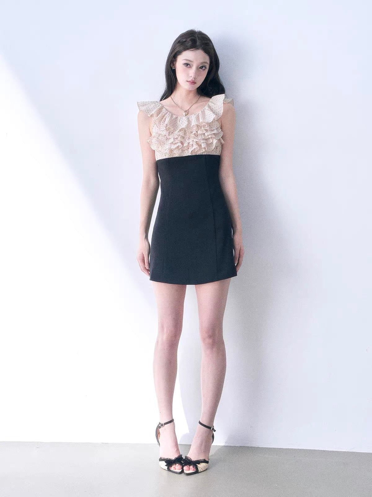 【dress】ドットフリルドッキングミニワンピース＆ミディワンピース   N3761