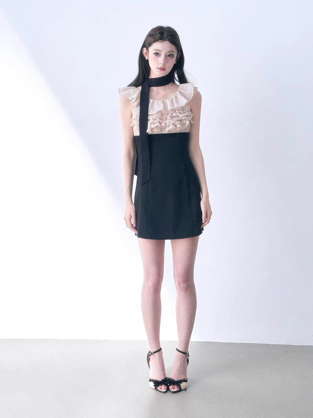 【dress】ドットフリルドッキングミニワンピース＆ミディワンピース   N3761